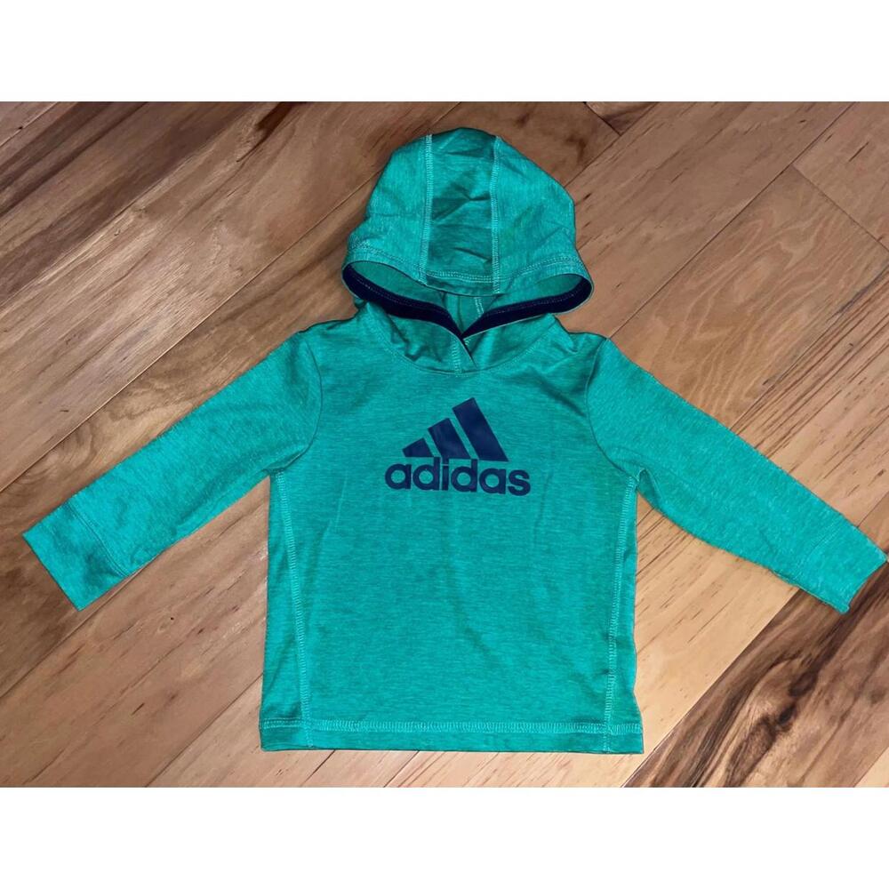 ADIDAS BABY BOYS GREEN HOODED ATHLETIC SHIRT SIZE 12M EXCELLENT COND LD6